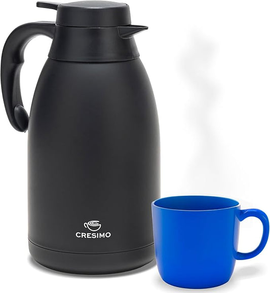 Thermal Coffee Carafe, 68 Oz - Sophisticated Black Stainless Steel, Durable & Easy to Pour, Keeps Drinks Perfectly Hot for 12 Hours & Chilled for 36 Hours, Ideal Coffee Urn for Home, Office, & Parties
