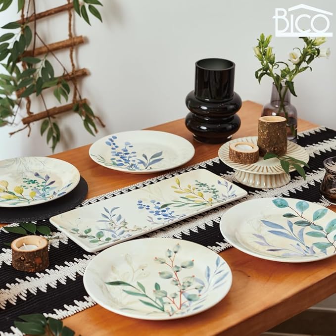 Bico Botanical Valley Salad Plates Set of 4, 8.75 Inch Ceramic Dessert Plates for Salad, Appetizer, Side Dishes, Microwave and Dishwasher Safe, Gift for Housewarming and Thanksgiving