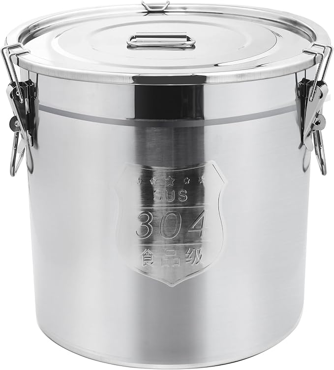 33L/8.7 Gal 304 Stainless Steel Containers with Lids 1116 Oz Airtight Containers with Lids and Lock Hole 304 Stainless Steel Container with Lid for Storage 304 Airtight Stainless Bucket