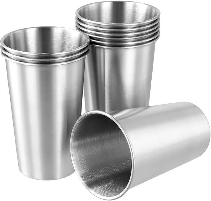 QWORK 16 Ounce Stainless Steel Pint Cups - 10 Pack 450ml 304 Steel Cup - for Coffee, Tea, Cold Drinks, Home and Outdoor Use