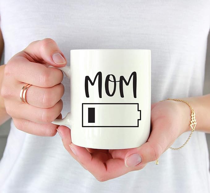 Andaz Press Mother's Day 11oz. Ceramic Coffee Tea Mug Gift for Mom, MOM, Battery Graphic on One Bar, 1-Pack