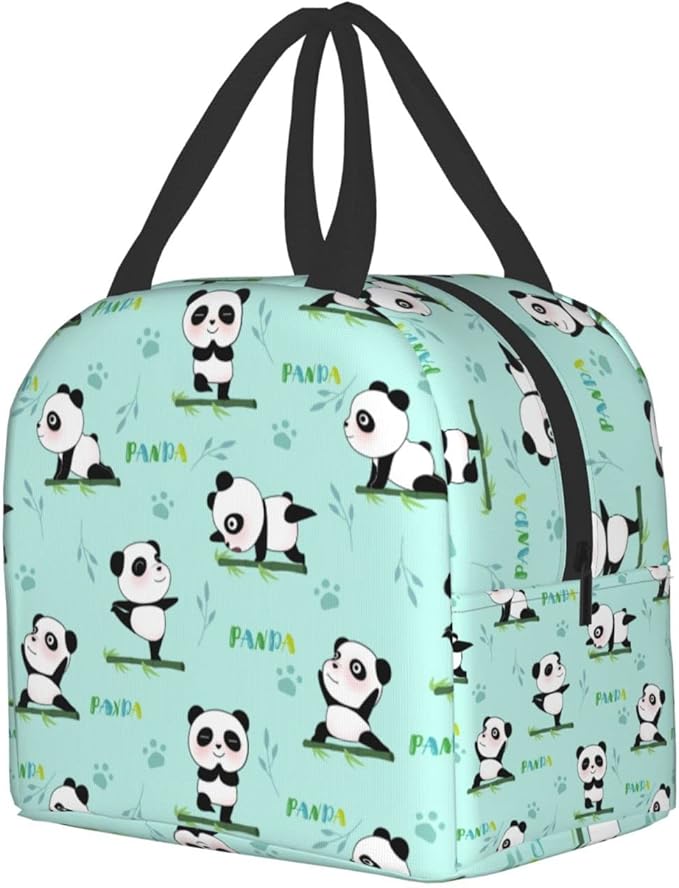 Yoga Pandas Insulated Lunch Bag with Front Pocket,Reusable Cooler Tote with Zipper Use for Men & Women Camping/Hiking/Picnic/Beach/Travel