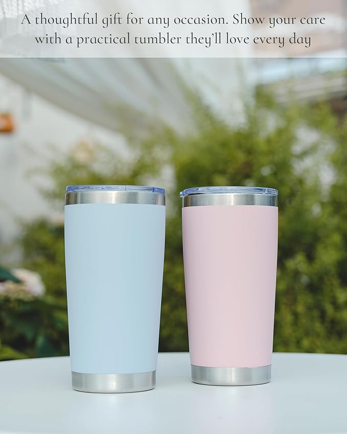 Travel Coffee Tumbler 20oz, 8 Pack Leakproof Travel Coffee Mug with Lid and Straw, Stainless Steel Double Wall Vacuum Insulated Tumbler for Hot/Iced Drinks (Textured Matte, Soft Pink)