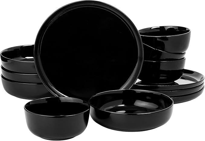 Gibson Home Oslo 12-Piece Porcelain Chip and Scratch Resistant Dinnerware Set, Service for 4 – Black Plates and Bowls, Microwave & Dishwasher Safe