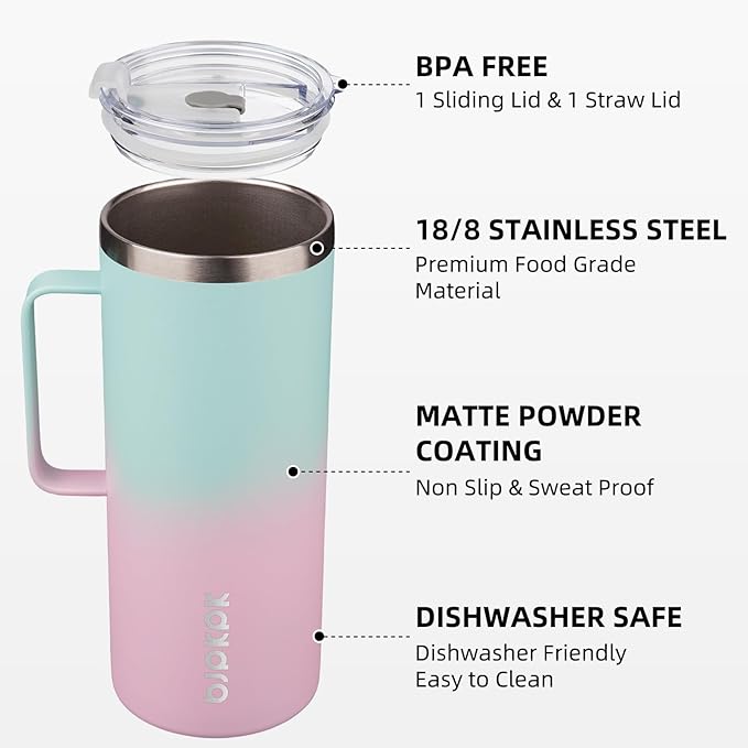 BJPKPK Insulated Coffee Mug with 2 Lids, 32oz Stainless Steel Insulated Tumbler with Handle, Double Wall Vacuum Coffee Cups, BPA Free Travel Mug for Coffee, Tea and Drinks, Marshmallow