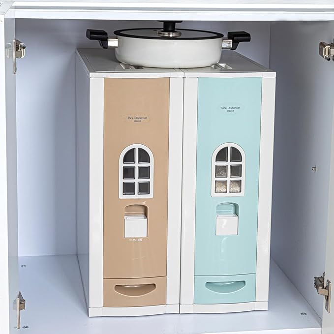 [Shinil] Luxury Rice Dispenser, Sealed Moisture Proof Rice Container Storage, Food Dispenser Kitchen Organization for Rice, Max 23kg Capacity (SIF-55, Light Brown)