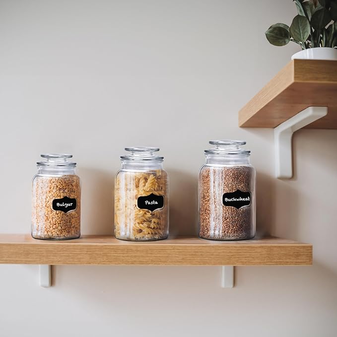 WHOLE HOUSEWARES Glass Canisters with Airtight Lids Set of 3 - Glass Storage Jars for Candy, Cookie, Flour, Sugar, Coffee - Sealed Food Storage for Pantry - Clear Containers for Kitchen Counter