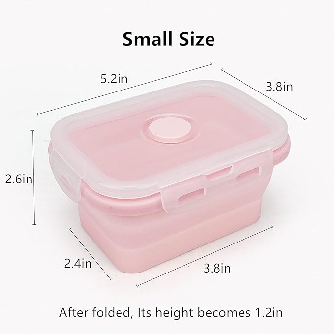 CCyanzi 3piece Collapsible Food Storage Containers with Lids, Silicone Lunch Container, Microwave & Freezer Safe, Space Saving for Kitchen Cabinet and Camping Backpack,(pink)