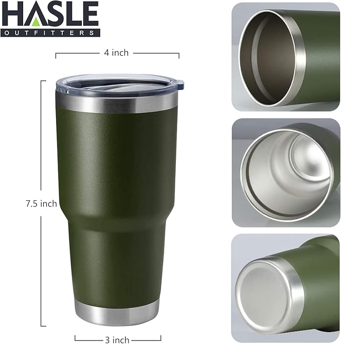 HASLE OUTFITTERS 30oz Stainless Steel Tumbler, Double Wall Vacuum Insulated Travel Mug Tumbler, Durable Insulated Coffee Mug, Gift Box Set (Amey Green, 4)