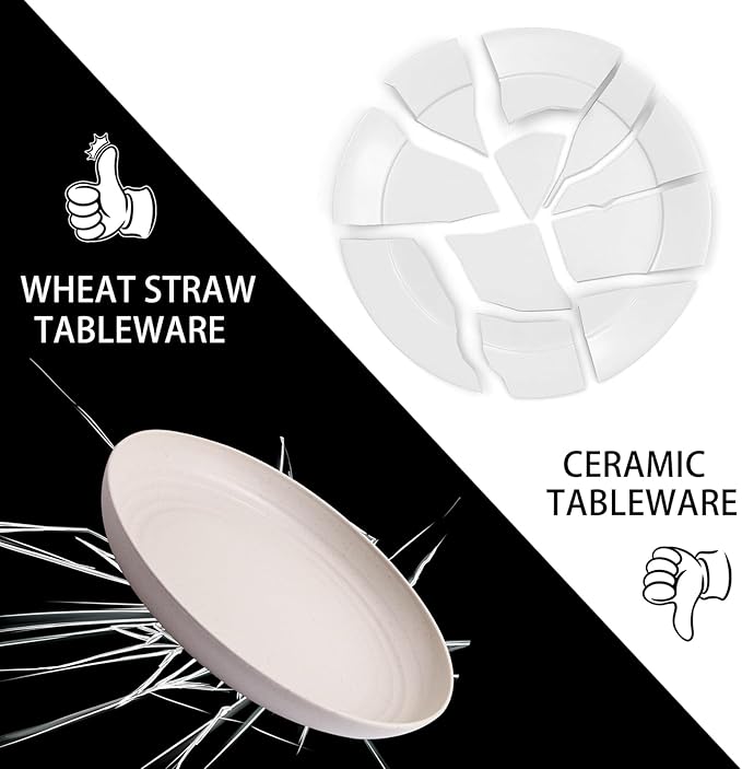 supernal 16pcs Lightweight Wheat Straw Plates,Unbreakable Plastic Dishes,Microwave Dishwasher Safe Party Plastic Dish,Beige Reusable Dinner Plates, Wheat Straw Dinnerware for Picnic,Birthday,Camping