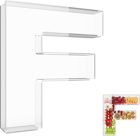 13.8" Extra Large Acrylic Letter Charcuterie Board Box, Reusable Fillable Letter Cake Candy Dish Display Serving Tray for Birthday Anniversary Party Decoration (F)