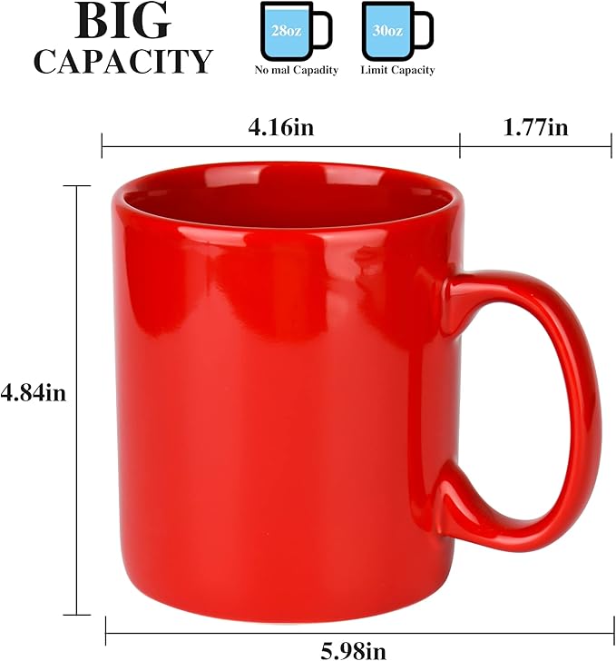 29oz Extra Large Ceramic Coffee Mug with Handle for Office and Home (Red)