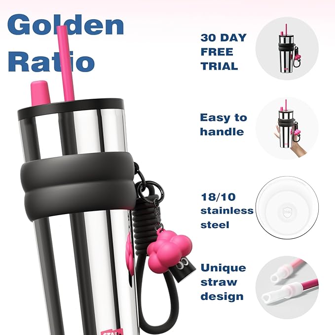 24 oz Stainless Steel Tumbler with Lid and Straw, Insulated Water Bottle Leak Proof for Hot and Cold, Portable Travel Coffee Mug, Reusable Coffee Cup for Women, Sliver