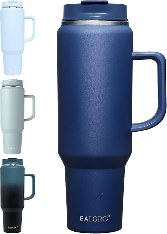 50 oz Tumbler with Handle, Insulated Tumblers with Lid and Straw, Large Metal Sports Water Bottle Jug, Thermal Stainless Steel Travel Coffee Mug Cup, Navy