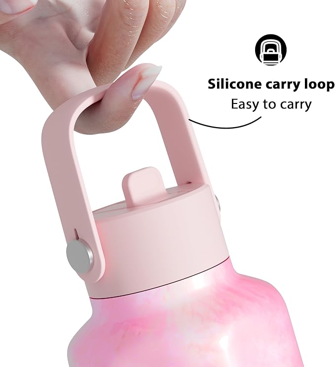 Women Water Bottle with Straw for Sports: 24 oz Stainless Steel Insulated Water Bottle BPA-Free for Home Office Work - Girlfriend Wife Mom, Peony