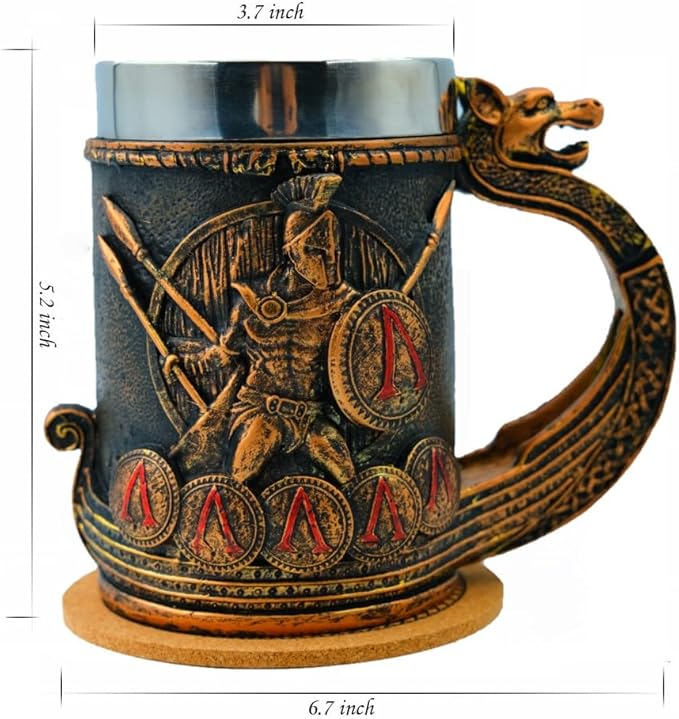 18oz Spartan Nordic Viking Mug, Stainless Steel Drinking Cup, Sparta Novelty Coffee Cup, Norse Viking Poetic Spartacus Decor Party Decoration Drinkware Gift for Men
