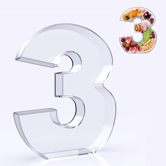 11" Acrylic Number Charcuterie Board Box, Reusable Fillable Number Cake Candy Dish Display Serving Tray for Birthday Anniversary Party Decoration (3)
