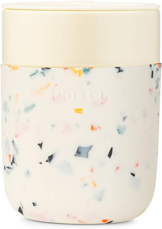 W&P Porter Ceramic Mug w/ Protective Silicone Sleeve, Terrazzo Cream 12 Ounces | On-the-Go | Reusable Cup for Coffee or Tea | Portable | Dishwasher Safe