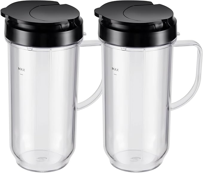 4-piece Tall 22oz Mug Cups with Flip-Top To-Go Lids Replacement Parts Compatible with 250W Magic Bullet Blender Cups MB1001