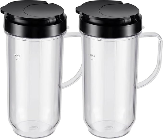 4-piece Tall 22oz Mug Cups with Flip-Top To-Go Lids Replacement Parts Compatible with 250W Magic Bullet Blender Cups MB1001