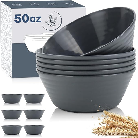 Wrova Wheat Straw Bowl Sets,6 PCS Unbreakable Cereal Bowl 50 OZ,Microwave and Dishwasher Safe Bowls,Super Big Bowl Sets BPA Free Big Bowl for Serving Cereal,Oatmeal and Salad (Deep Gray)