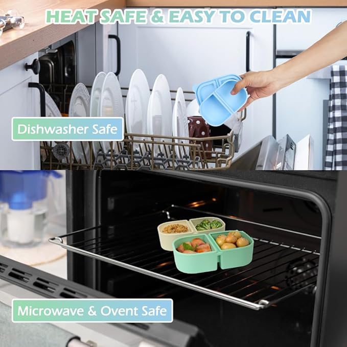 YQL 3 Pack Premium Silicone Reusable Snack Containers with Lids, Double Compartment Snack Box for Kids, Portable Food Containers for Sauce and Salad, Leakproof Snackle Packs for School, Picnic, Office