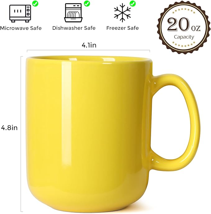 Smilatte 20 OZ Large Coffee Mug, M016 Plain Ceramic Boss Big Tea Cup with Handle for Dad Men, Yellow