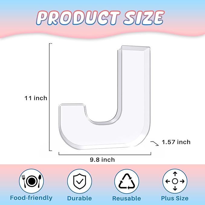 11" Acrylic Letter Charcuterie Box, Reusable Fillable Alphabet Number Shaped Form Tray for Birthday Anniversaries, Party Decorative Serving Plates Display Candy Cake (J)