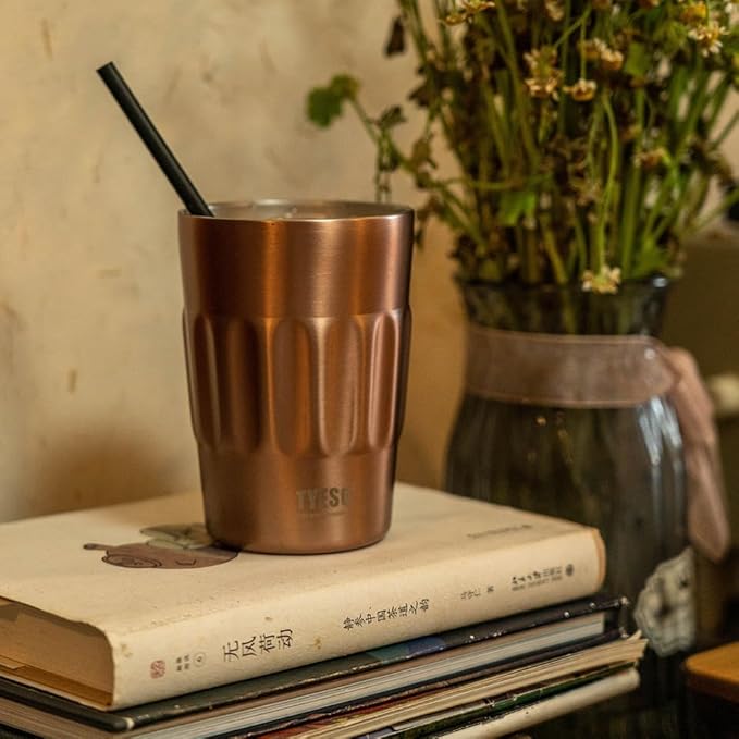 TYESO Stainless Steel Portable Tumbler with Flip Lid,Travel Mug with Concealed Carry Handle, Leakproof Insulated Coffee Cup (GREEN, 13 OZ)