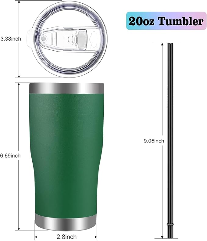 VEGOND 20oz Tumbler Stainless Steel Tumbler Cup with Lid And Straw Vacuum Insulated Double Wall Travel Coffee Mug(dark green package 6)