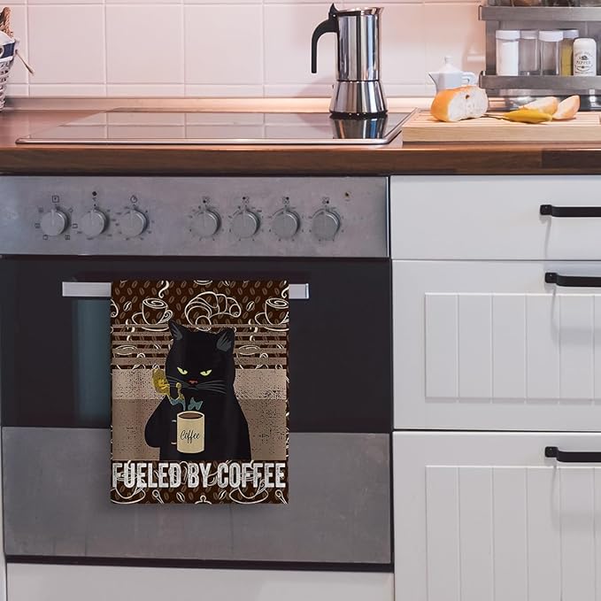 Vintage Cat Kitchen Towels and Dishcloths Sets of 2, Soft Absorbent Retro Coffee Dish Towels for Kitchen Drying, Cute Tea Towels Hand Towels for Kitchen Bathroom Bar Decor,Cat Loves Gifts