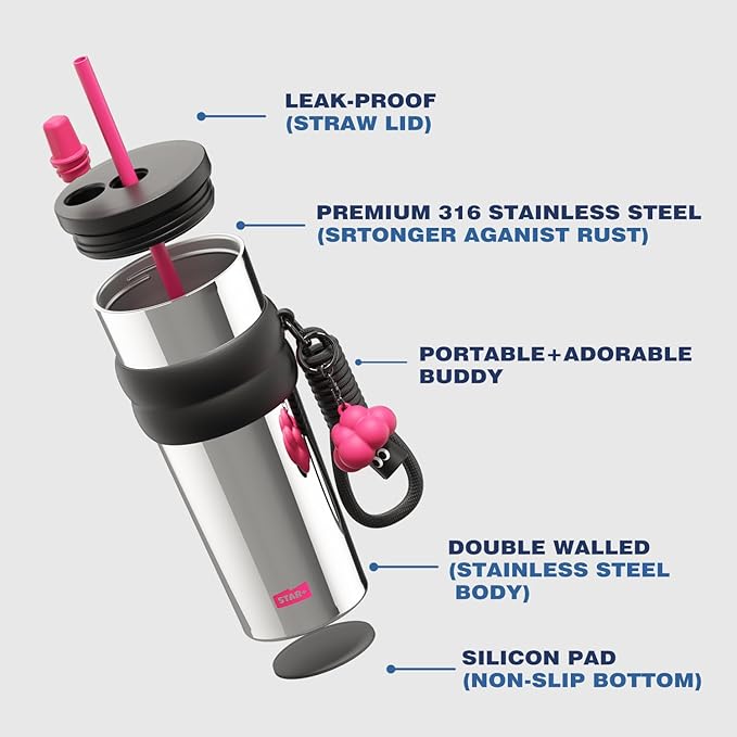 24 oz Stainless Steel Tumbler with Lid and Straw, Insulated Water Bottle Leak Proof for Hot and Cold, Portable Travel Coffee Mug, Reusable Coffee Cup for Women, Sliver