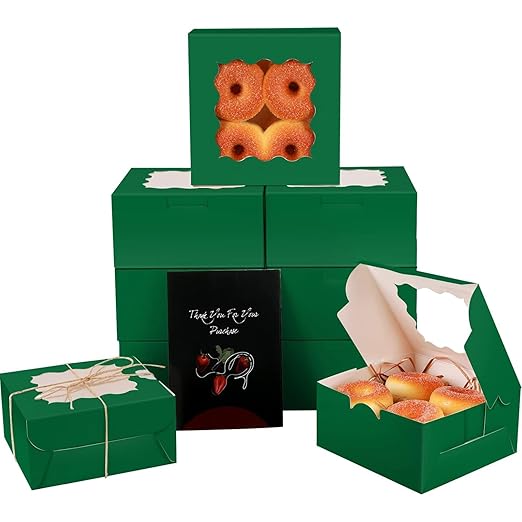 qiqee Deep Green Cookie Boxes with Window 36packs 6x6x3 Deep Green Bakery Box Pastry Box for Wedding Favor Birthday ＆ Party