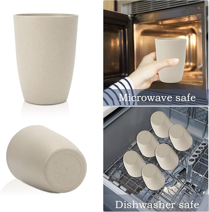 Wheat Straw Cups 6 PCS Good Alternative to Plastic Reusable Cups 12 oz Unbreakable Drinking Cup Reusable Dishwasher Safe Water Plastic Glasses Beige