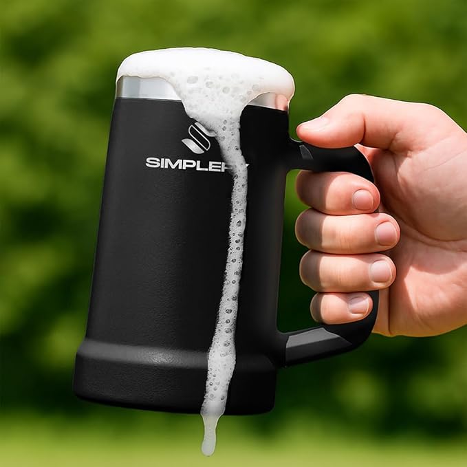Adventure Beer Stein Mug with Big Grip Handle 24oz Insulated Stainless Steel Tumbler with Large Grip Handle, Keeps Beer Cold for Hours, BPA-Free, Holds 2 Cans, Durable Party Drink Cup