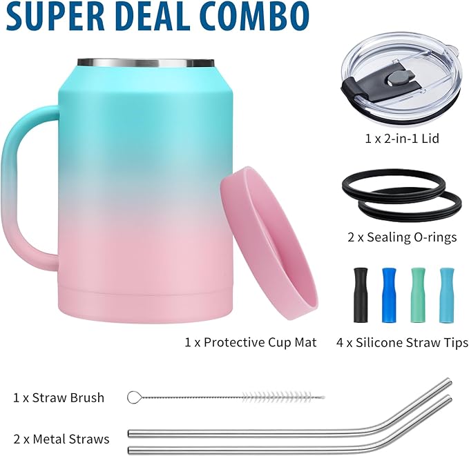 Insulated Tumbler with Lid and Straw - 50 oz Coffee Mugs w/Handle, Silicone Water Bottle Boot, Wide Mouth Stainless Steel Large Flask Jug, Office Home Work Travel Cup Keep Cold 36 Hrs
