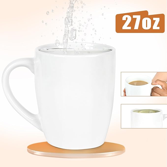 27OZ Extra Large Ceramic Coffee Mug, Jumbo Coffee Mugs, Big Tea Cups with a Large Handle for Office and Home set of 2 (White)