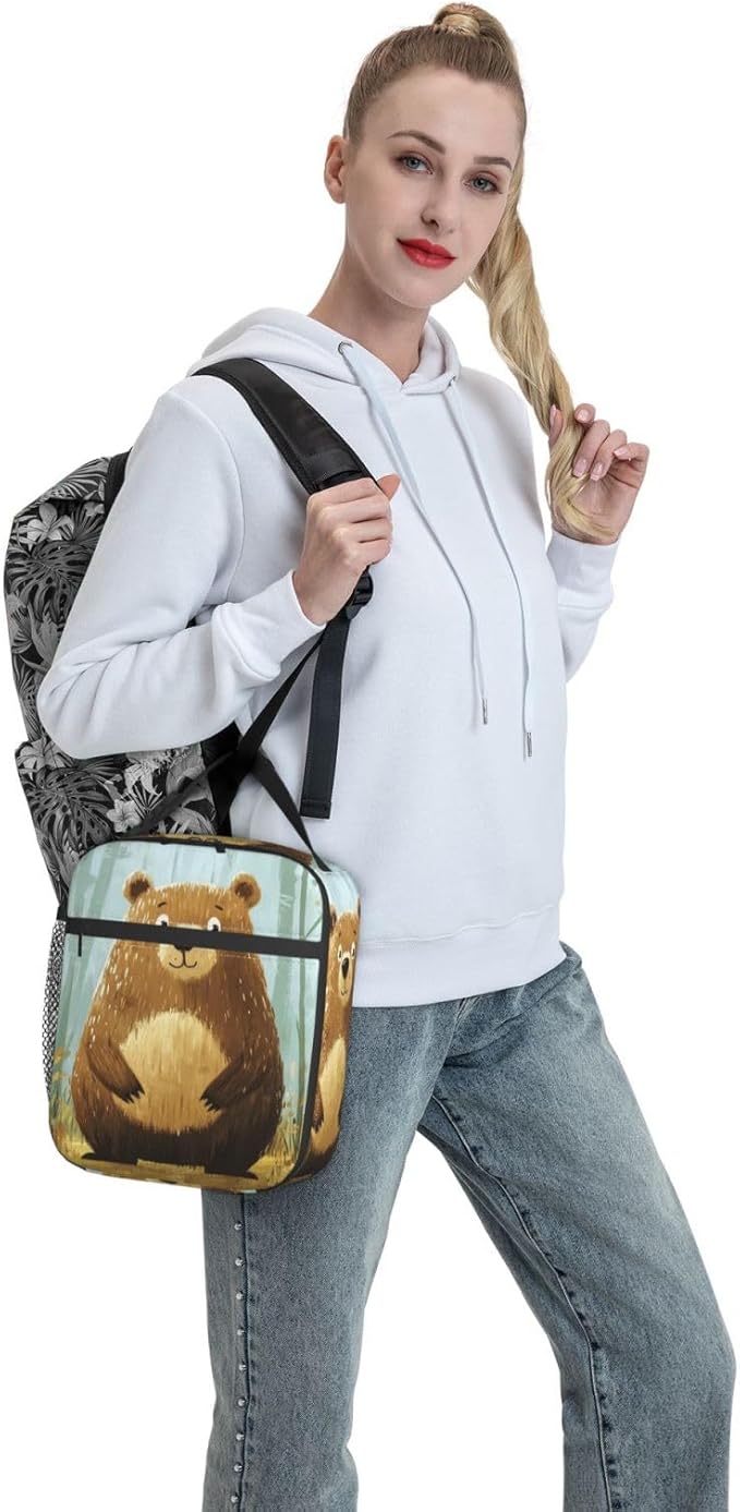 Bear Insulated Lunch Bag for Women Men Bear Lunch Bag for Work,Picnic,Travel,Hiking,Beach or Fishing Polyester Bear Lunch Box