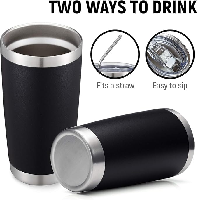 COMOOO 20oz Tumbler Stainless Steel Insulated Travel Mug Vacuum Double Wall Coffee Cup for Hot Beverage and Cold Drinks,Home and Outdoor（Black, 1 Pack）