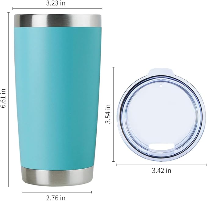 DOMICARE 20oz Stainless Steel Tumbler Bulk with Lid, Double Wall Vacuum Insulated Travel Mug, Powder Coated Coffee Cup, Light Blue, 12 Pack