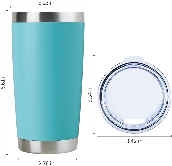 DOMICARE 20oz Stainless Steel Tumbler Bulk with Lid, Double Wall Vacuum Insulated Travel Mug, Powder Coated Coffee Cup, Light Blue, 4 Pack