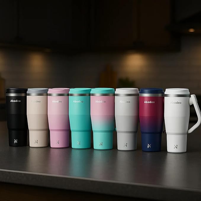 40 oz Coffee Tumbler, Stainless Steel Insulated Tumblers | Leakproof Reusable Travel Coffee Mug with 2-in-1 Straw & Lid | Double Wall Vacuum Insulated - Fits Car Cup Holders (Blue & Red)