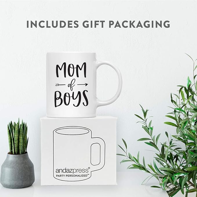 Andaz Press Mother's Day 11oz. Ceramic Coffee Tea Mug Gift for Mom, Mom of Boys, 1-Pack, Birthday Christmas Gift Ideas