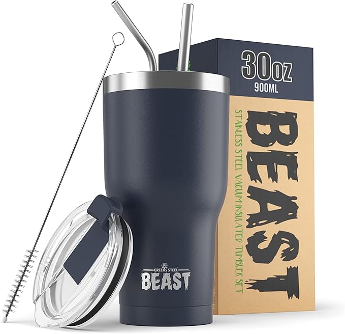 Beast 30 oz Tumbler Stainless Steel Vacuum Insulated Coffee Ice Cup Double Wall Travel Flask (Navy Blue)