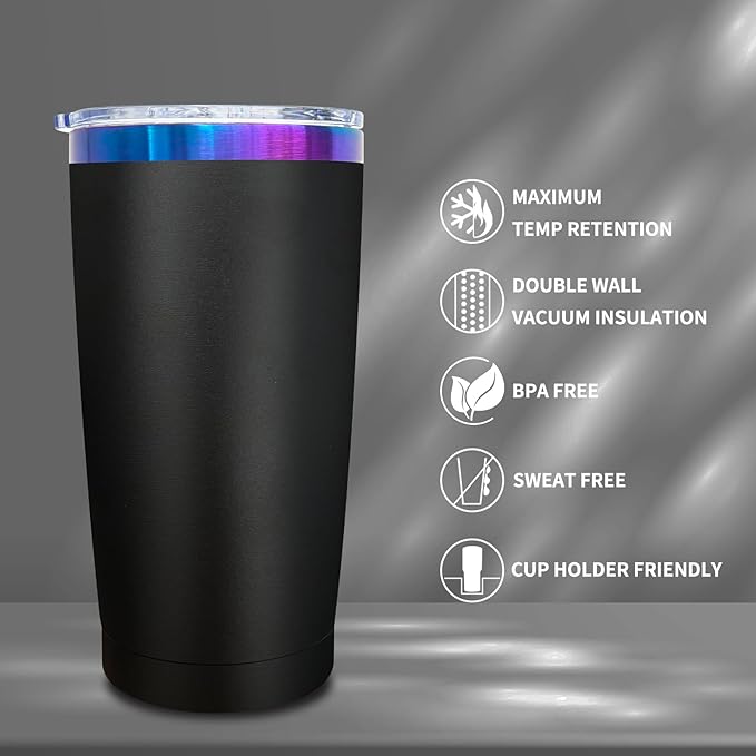 20 oz Tumbler Bulk 8 Pack Stainless Steel Tumblers with Lids and Straws, Double Wall Vacuum Insulated Travel Coffee Mug for Laser Engrave, Powder Coated Cups for Hot and Cold Drinks (Black,8 pack)