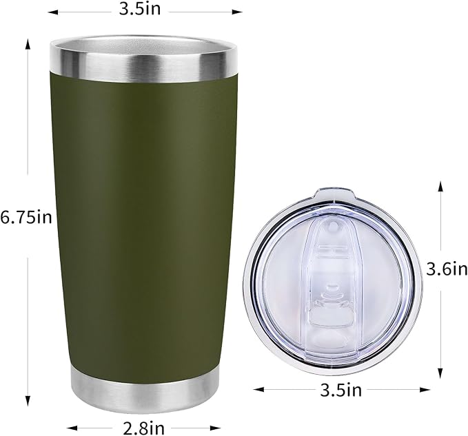 20oz Stainless Steel Tumbler Bulk with Lid, Travel Mug - Double Wall Vacuum Powder Coated Cup - Army Green, 12 Pack