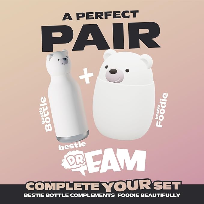 Bestie Foodie Kids Insulated Food Jar – Cute Character Lunch Container for Children, BPA-Free Stainless Steel, Leakproof & Vacuum Sealed, Keeps Food Hot or Cold, Easy to Clean, 16oz