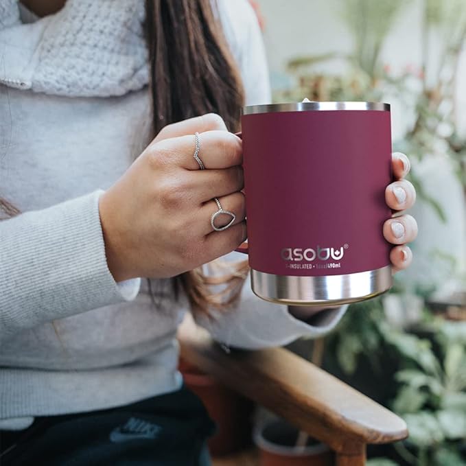 asobu Ultimate Ceramic Travel Mug, 12oz Insulated Stainless Steel Coffee Cup with Handle & Splash-Resistant Lid, Ceramic Lined for Pure Taste, BPA-Free, Double-Wall Vacuum for Hot Drinks