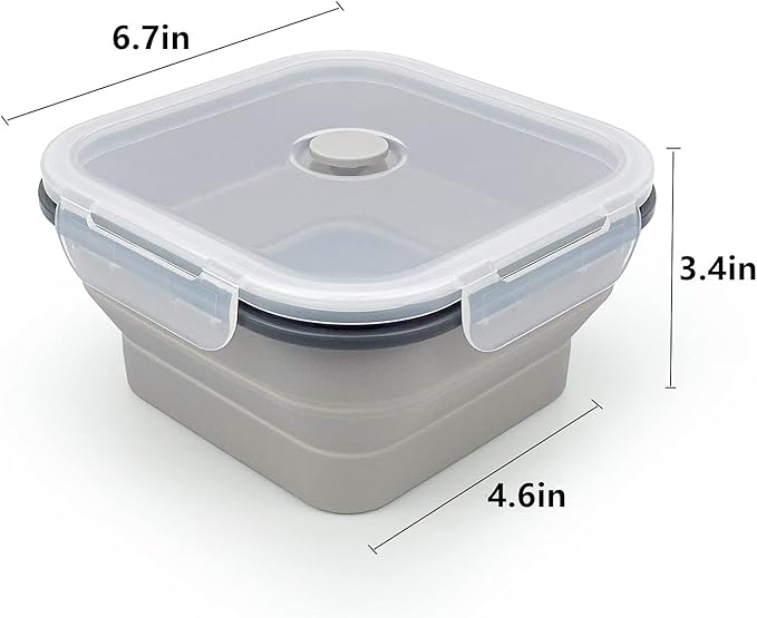 CARTINTS Large 1200ml Collapsible Bowls with Lids, Silicone Food Storage Containers, Space-Saving Meal Prep Containers For Kitchen and Outdoors Camping, Set of 3, Grey