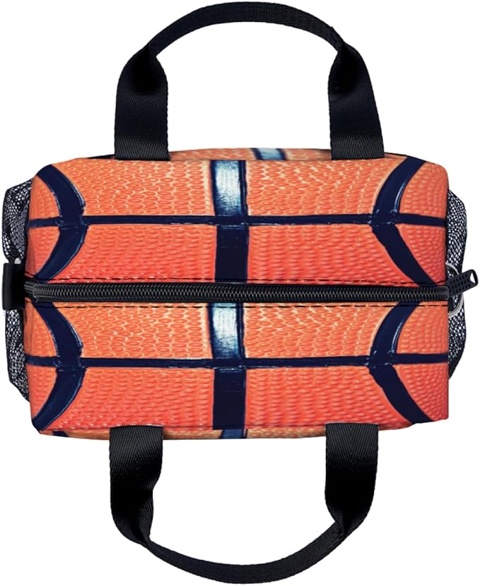 Basketball Lunch Bag for Women Men Cute Large Capacity Thermal Lunch Tote Reusable Washable with Adjustable Shoulder Strap and Dual Large Mesh Side Pockets
